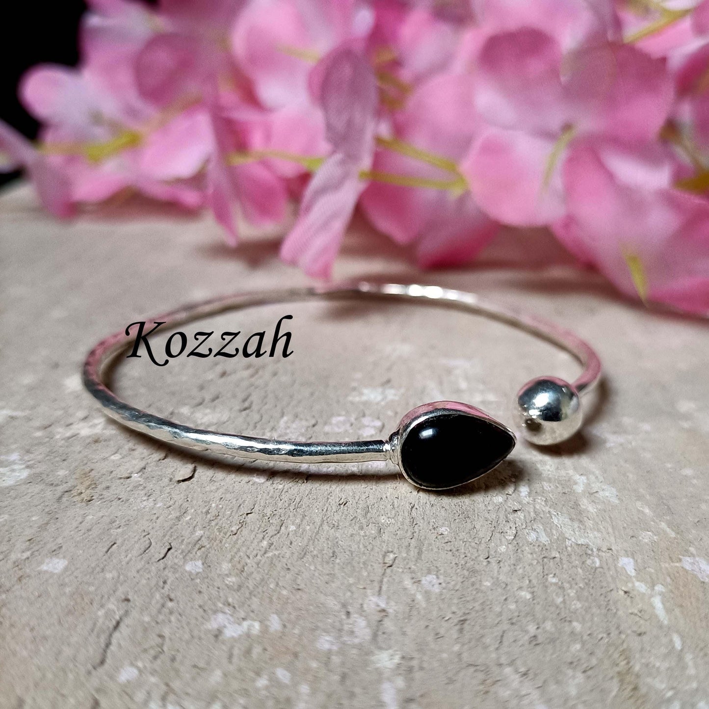 Handmade Black Onyx Sterling Silver Cuff Bangle