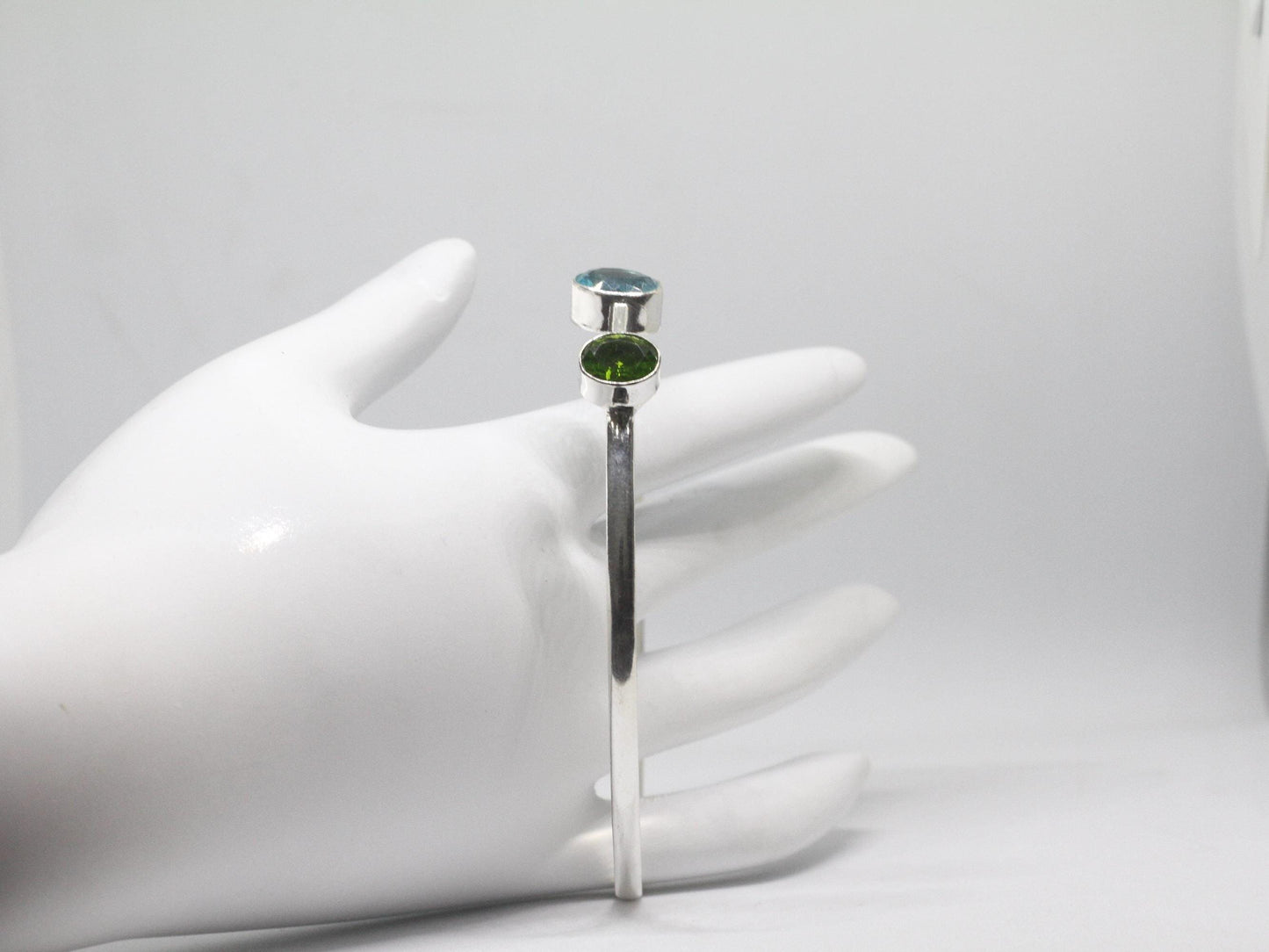 Sterling Silver Bangle |Peridot Bangle |Blue topaz Bangle| 2 stone Bangle | Unique Bangle | Gemstone Bangle |Dainty Bangle | Handmade Bangle