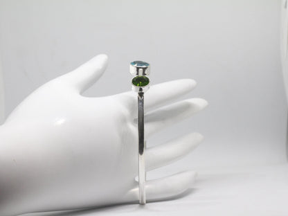 Sterling Silver Bangle |Peridot Bangle |Blue topaz Bangle| 2 stone Bangle | Unique Bangle | Gemstone Bangle |Dainty Bangle | Handmade Bangle