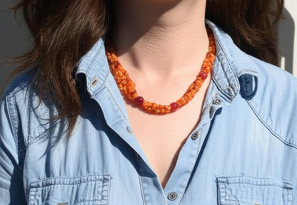 Fiery Carnelian Chip Necklace: Genuine Gemstone, Women's Gift