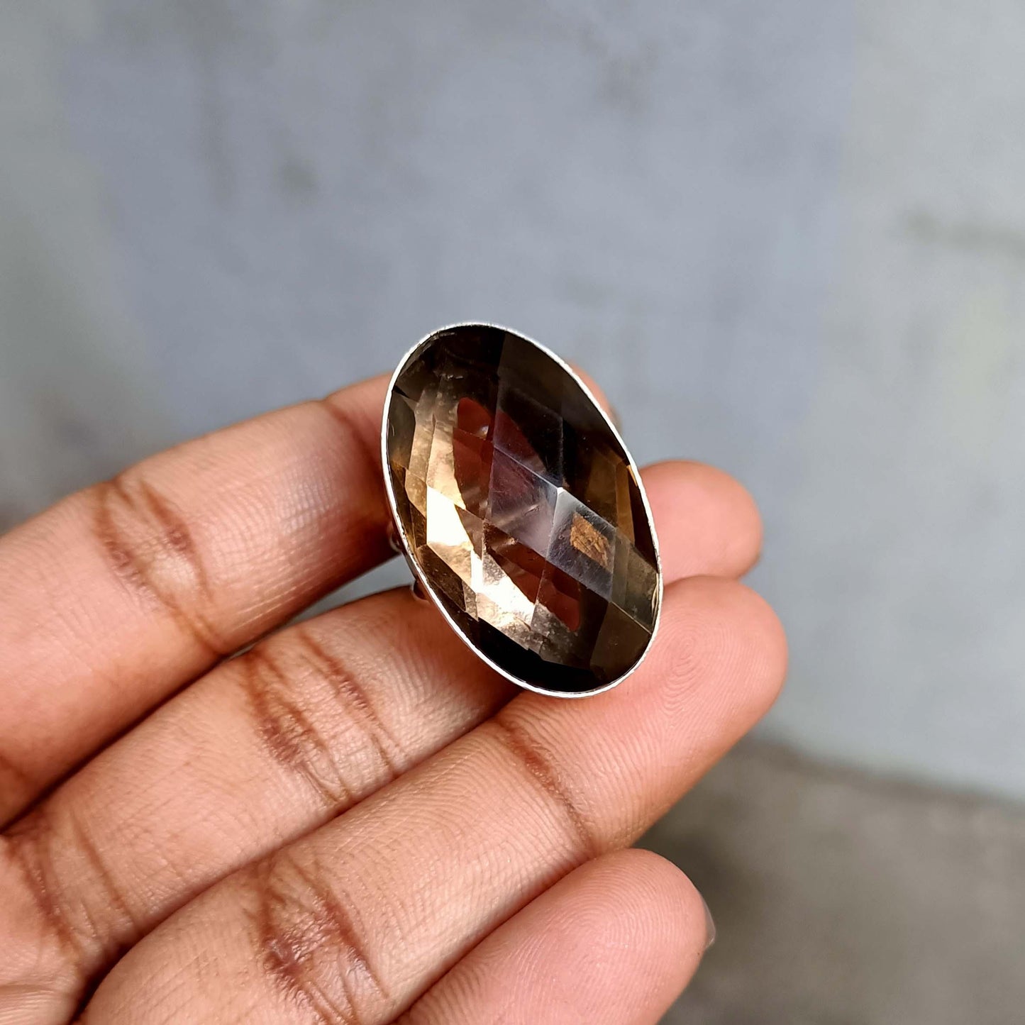 Smoky Quartz Ring 925 Silver Oval Faceted | Boho Healing Crystal Statement Ring| Spiritual Grounding Gift for Her| Handmade Holiday Gemstone