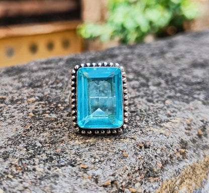 Blue Topaz Ring, 925 Silver Ring, Handmade Ring, Women Ring, Natural blue Topaz, Dainty Ring, Gemstone Ring, Statement Ring, Bohemian Ring