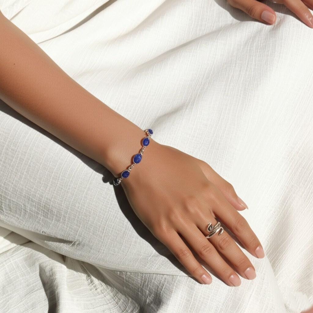 Handcrafted Lapis Lazuli Bracelet for Women, Blue Bracelet
