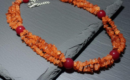 Fiery Carnelian Chip Necklace: Genuine Gemstone, Women's Gift