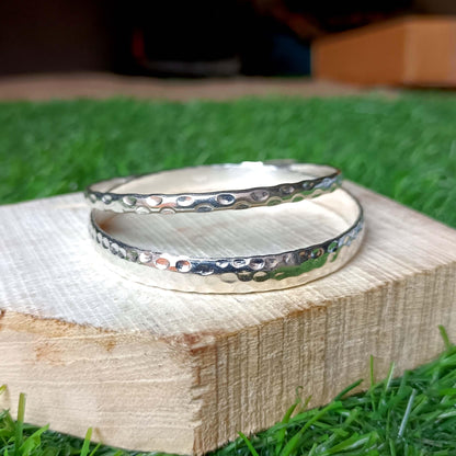 Two Set Bangle, 925 Silver Bangle, Hammered Bangle, Women Bangle, Dainty Bangle, Handmade Elegant & Unique Silver Bracelet For Wedding Gift