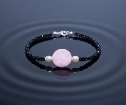 Black Spinel Jasper bracelet, Bracelet, Pink Bracelet, Jasper jewelry, Handmade Bracelet, Men Bracelet, Birthday Gift, Valentines Gift, Gift