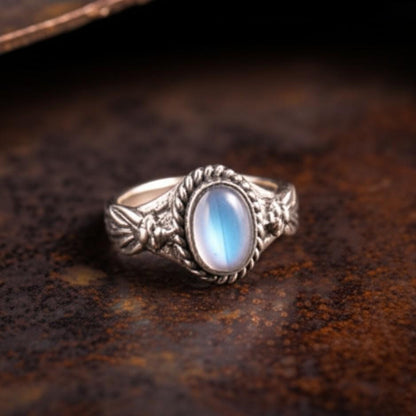 Antique Style Blue topaz Ring, Sterling Silver Topaz Ring, Oval Topaz Filigree Ring, Vintage Inspired Topaz Ring, Gift for Her, White topaz