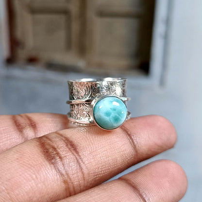 Larimar Ring, Spinner Ring, Women Ring, 925 Silver Ring, Fidget Ring, Thumb Ring, Natural Larimar, Gemstone Ring, Anxiety Ring, Gift Her