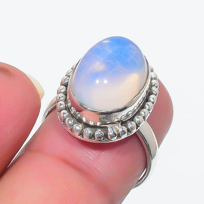 Natural Opal Sterling Silver Ring - Handmade Dainty Opal Gemstone Ring for Women | 925 Sterling Silver Ring- Unique Dainty Bezel Set Jewelry