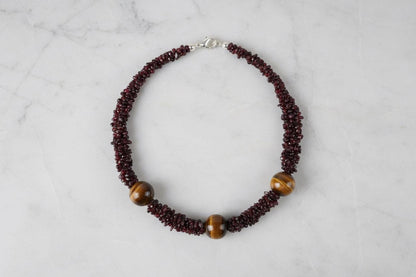Elegant Black Agate and Tiger's Eye Necklace, Black Agate Necklace, Handmade Necklace Natural Agate Boho Necklace, Dark Red Necklace