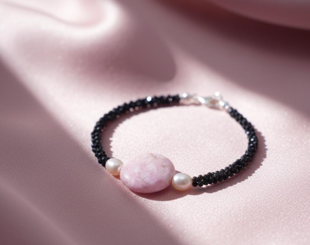 Black Spinel Jasper bracelet, Bracelet, Pink Bracelet, Jasper jewelry, Handmade Bracelet, Men Bracelet, Birthday Gift, Valentines Gift, Gift