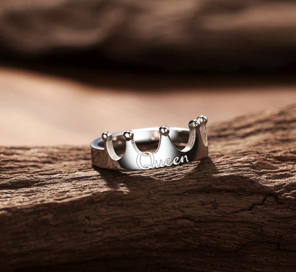 Queen Crown Silver Band Ring, Solid 925 Sterling Silver Band Ring For Her, Handmade Design Crown Ring, Boho Thumb Ring, Gift For Girlfriend