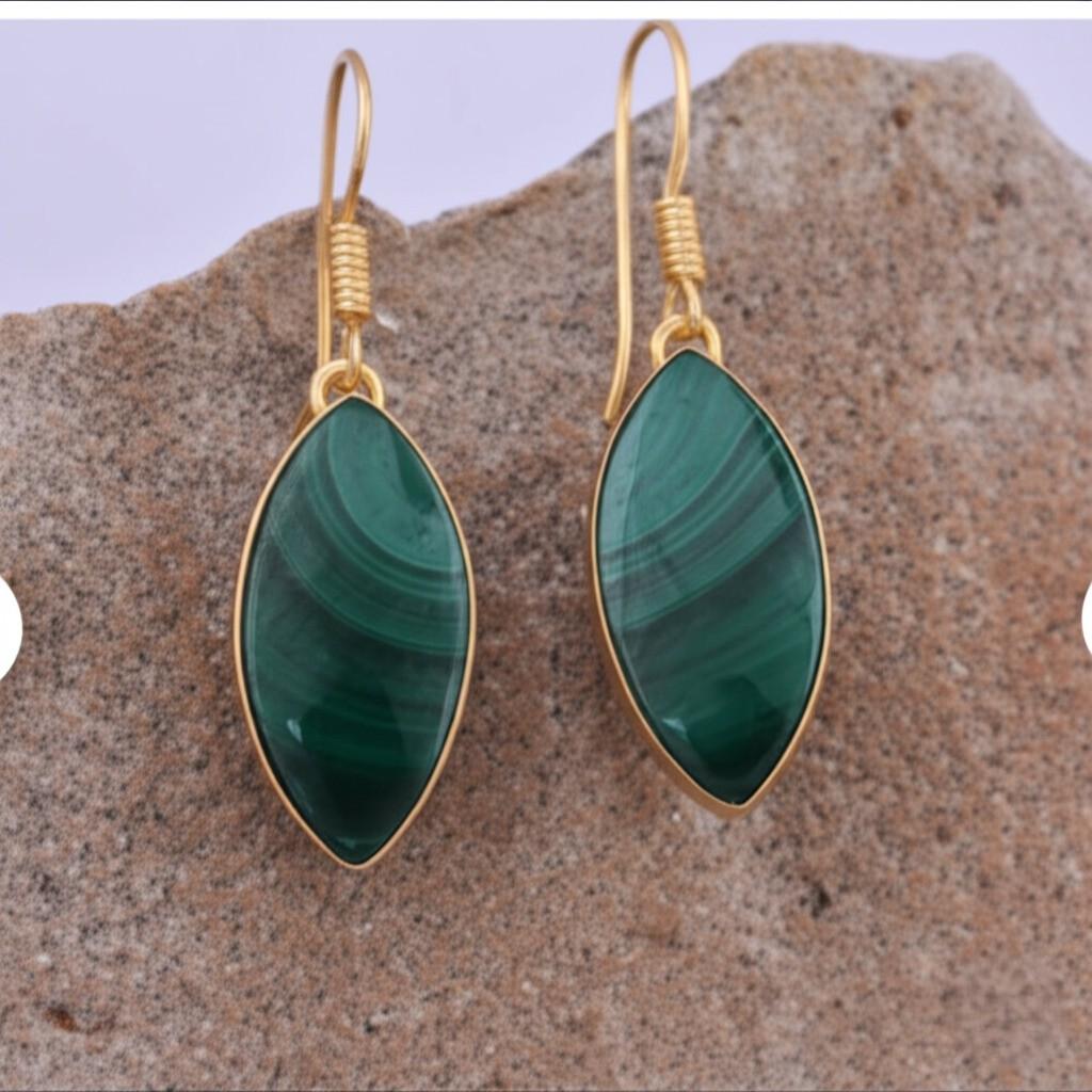 14K Gold Malachite Earrings: Elegant Green Gemstone Dangle
