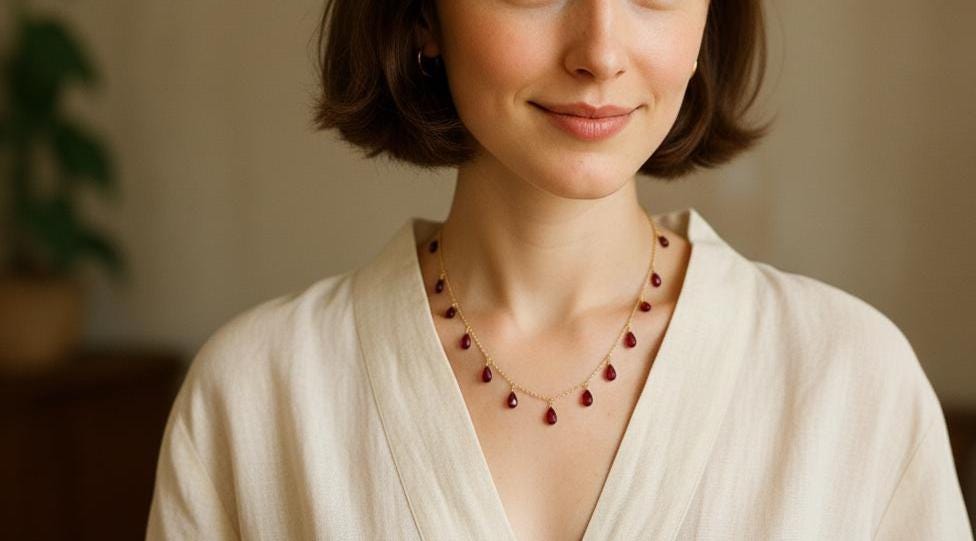 Garnet Drop Necklace Gold Plated | Handmade Gemstone Jewelry | Dainty Red Garnet Necklace | January Birthstone | Christmas Gift | Vintage