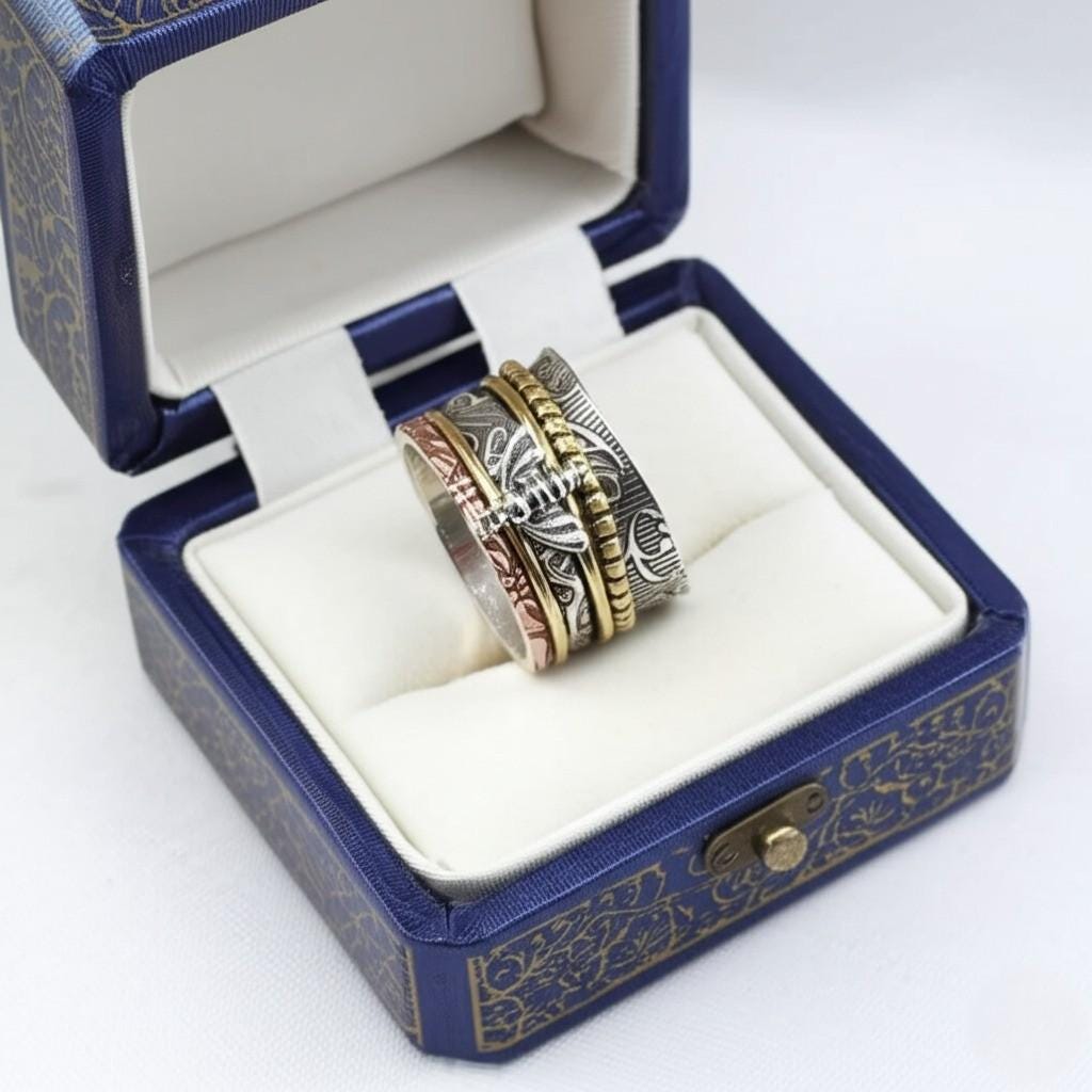 Honey Bee Spinner Ring for Women - 925 Sterling Silver Fidget Ring Handmade Gift | Women's Honey Bee Spinner Ring, Gift for Her, Women Ring