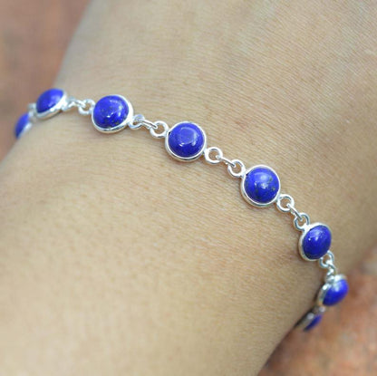 Lapis Lazuli Bracelet,  925 Sterling Silver Round Shape, Gemstone Bracelet