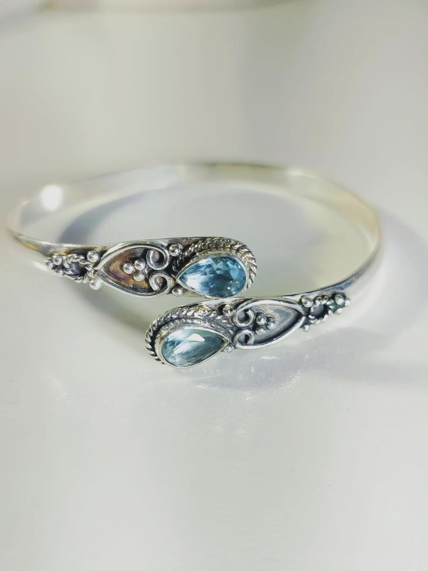 Larimar Sterling Silver Bangle | Handmade Adjustable Cuff Bracelet | Boho Vintage Jewelry for Women | Handmade Larimar Bangle | Gift her