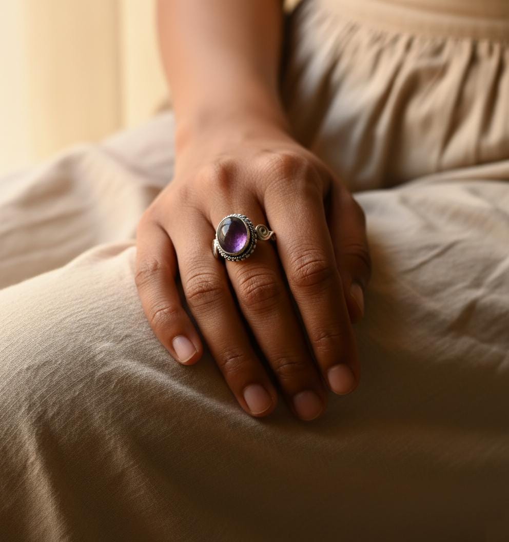 Amethyst Ring, Handmade Ring, Women Ring, Sterling Silver Ring, Natural Amethyst, Bohemian Ring, Amethyst Jewelry, Gift For Her