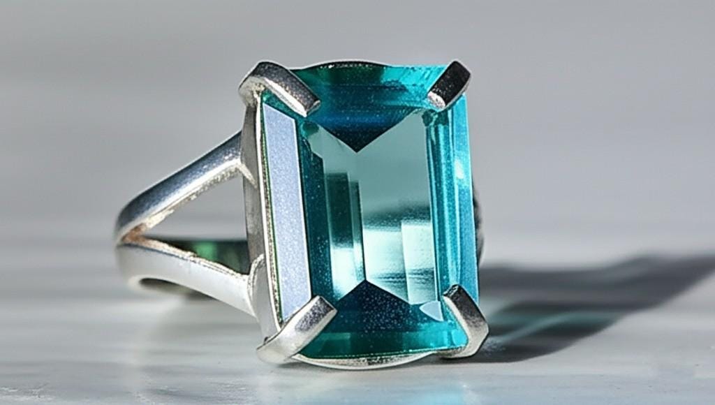 Aquamarine Ring, Emerald Cut Aquamarine, 925 Sterling Silver Ring, March Birthstone Jewelry, Statement Ring, Engagement Ring, Gift for mom