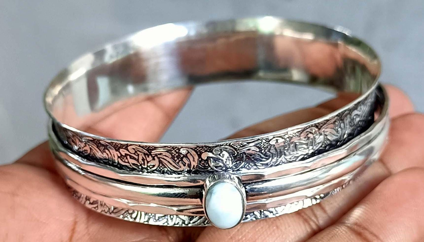 Larimar Bangle, Spinner Bangle, 925 Silver Bangle, Gemstone Bangle, Natural Larimar, Handmade Bangle, Fidget Bangle, Bohemian Bangle, Gift