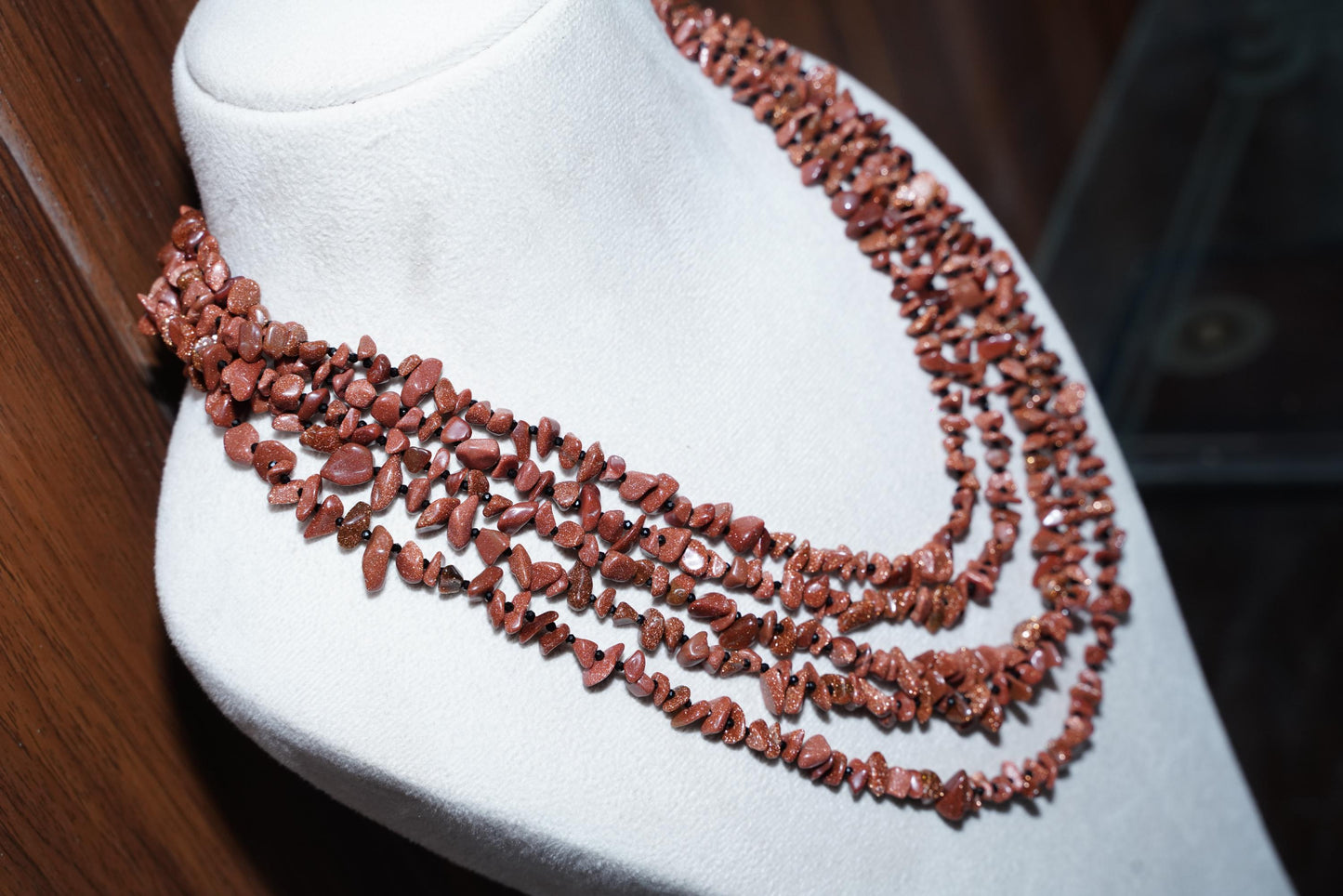 Handmade Sunstone and Black Spinel Multi-Strand Necklace | Bohemian Sunstone & Black Spinel Statement Necklace | The Sunstone  Black Spinel