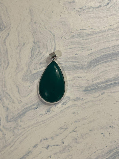 Handmade Green Chalcedony Teardrop Pendant: Silver Bezel