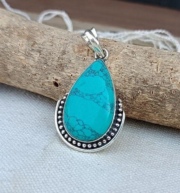 Blue Pear Turquoise Pendant, 925 Silver Pendant, Turquoise Pendant, Handmade Gift, Blue Pendent, Women Pendent, Classic Pendant,Gift for her