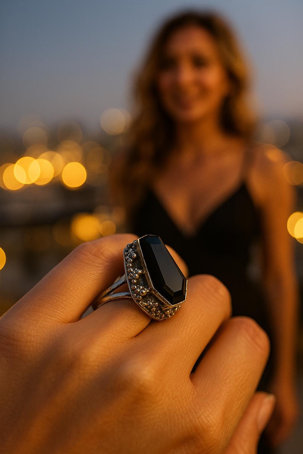 Vintage Black Onyx Ring: Handcrafted Sterling Silver Statement