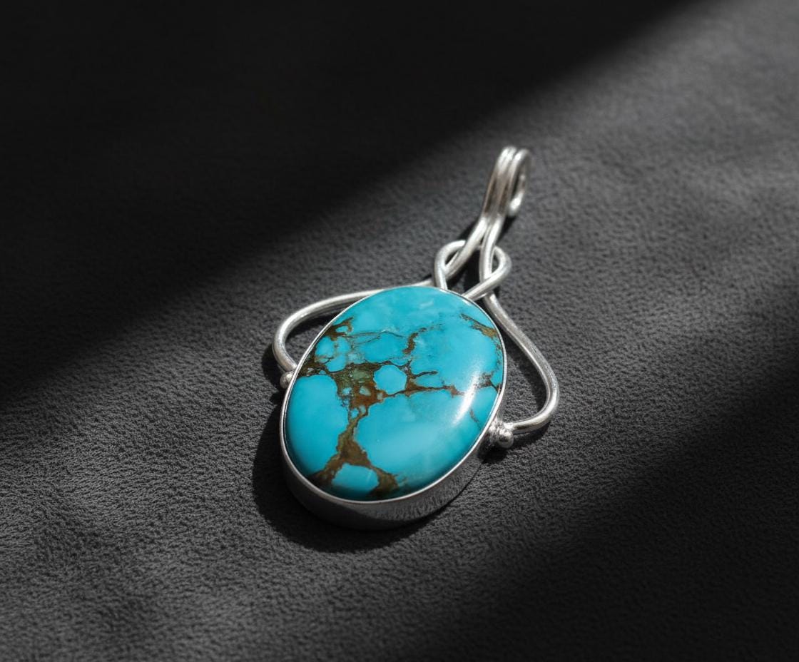 Turquoise Pendant in Sterling Silver | Handmade Gemstone Necklace | Natural Turquoise Jewelry | Boho Healing Pendant | Gift for Her
