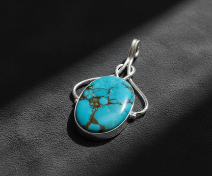 Turquoise Pendant in Sterling Silver | Handmade Gemstone Necklace | Natural Turquoise Jewelry | Boho Healing Pendant | Gift for Her