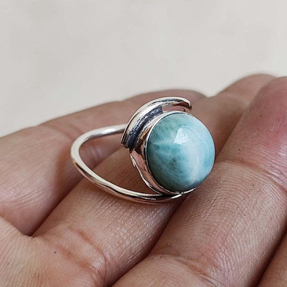 Larimar Ring, Dainty Ring, 925 Silver Ring, Natural Larimar, Statement Ring, Larimar Jewelry, Gemstone Ring, Women Ring, Bohemian Ring