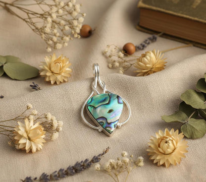 Abalone Shell Pendant in Sterling Silver | Handmade Ocean Jewelry | Iridescent Paua Shell Necklace Charm | Unique Boho Healing Pendant