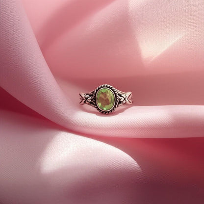 Peridot Ring Sterling Silver | August Birthstone Oval Gemstone Ring | Handmade Boho Jewelry Gift for Her