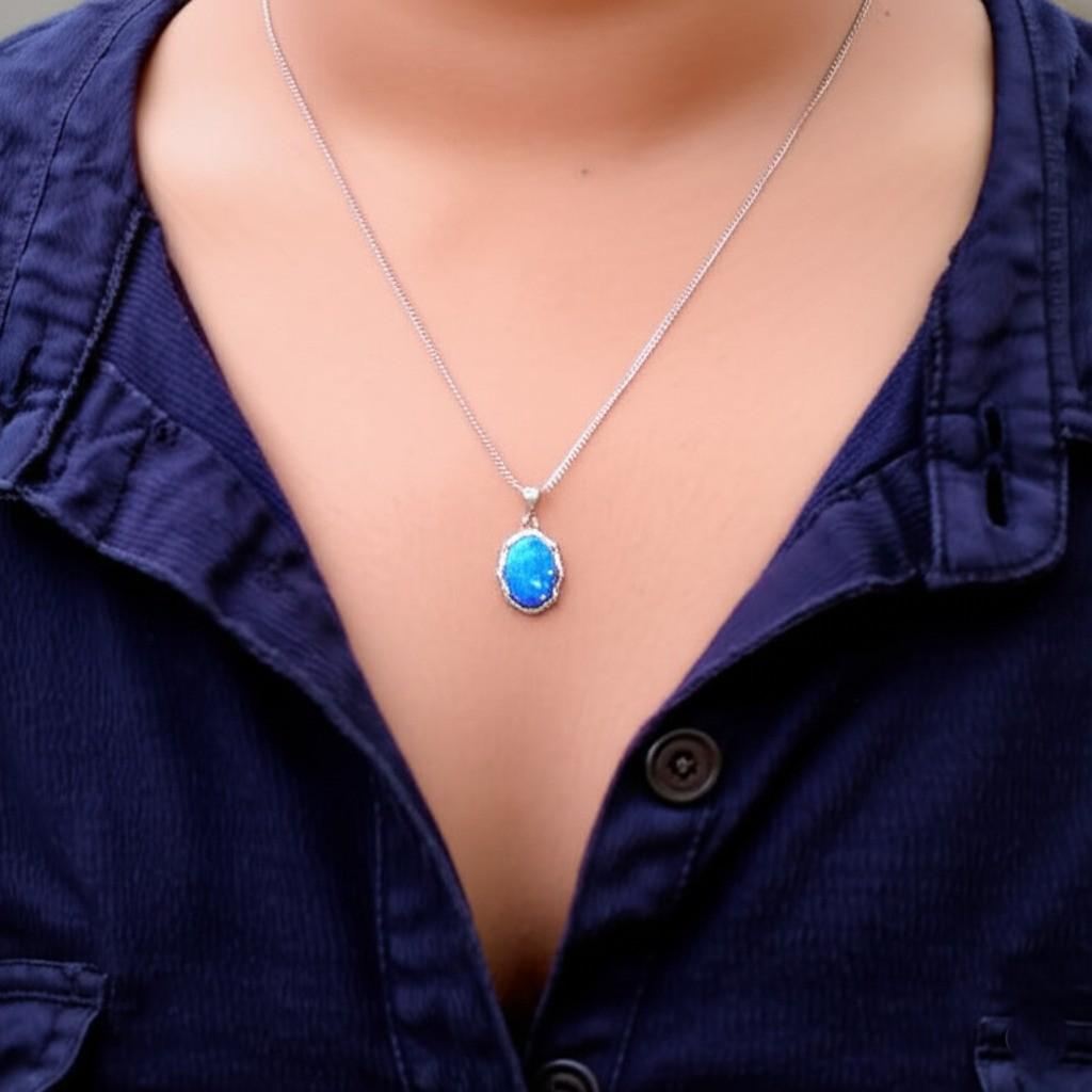 Mystic Blue Opal Pendant: Sterling Silver Bezel, Statement Necklace