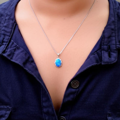 Mystic Blue Opal Pendant: Sterling Silver Bezel, Statement Necklace