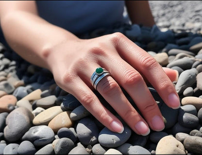 Green Onyx Spinner Ring | Sterling Silver Hammered Meditation Ring | Boho Statement Jewelry for Women | Handmade spinner ring | Anxiety Ring