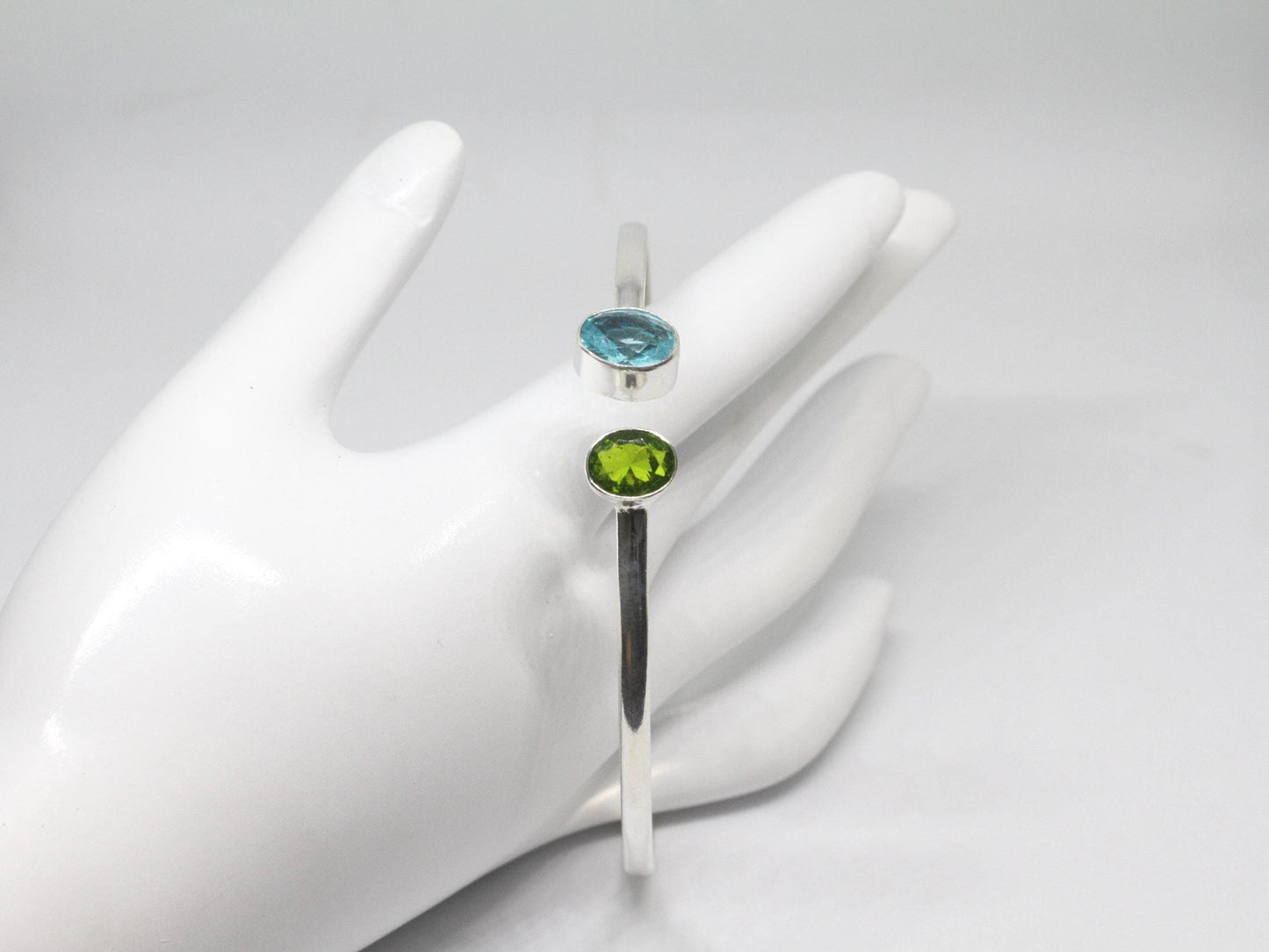 Sterling Silver Bangle |Peridot Bangle |Blue topaz Bangle| 2 stone Bangle | Unique Bangle | Gemstone Bangle |Dainty Bangle | Handmade Bangle