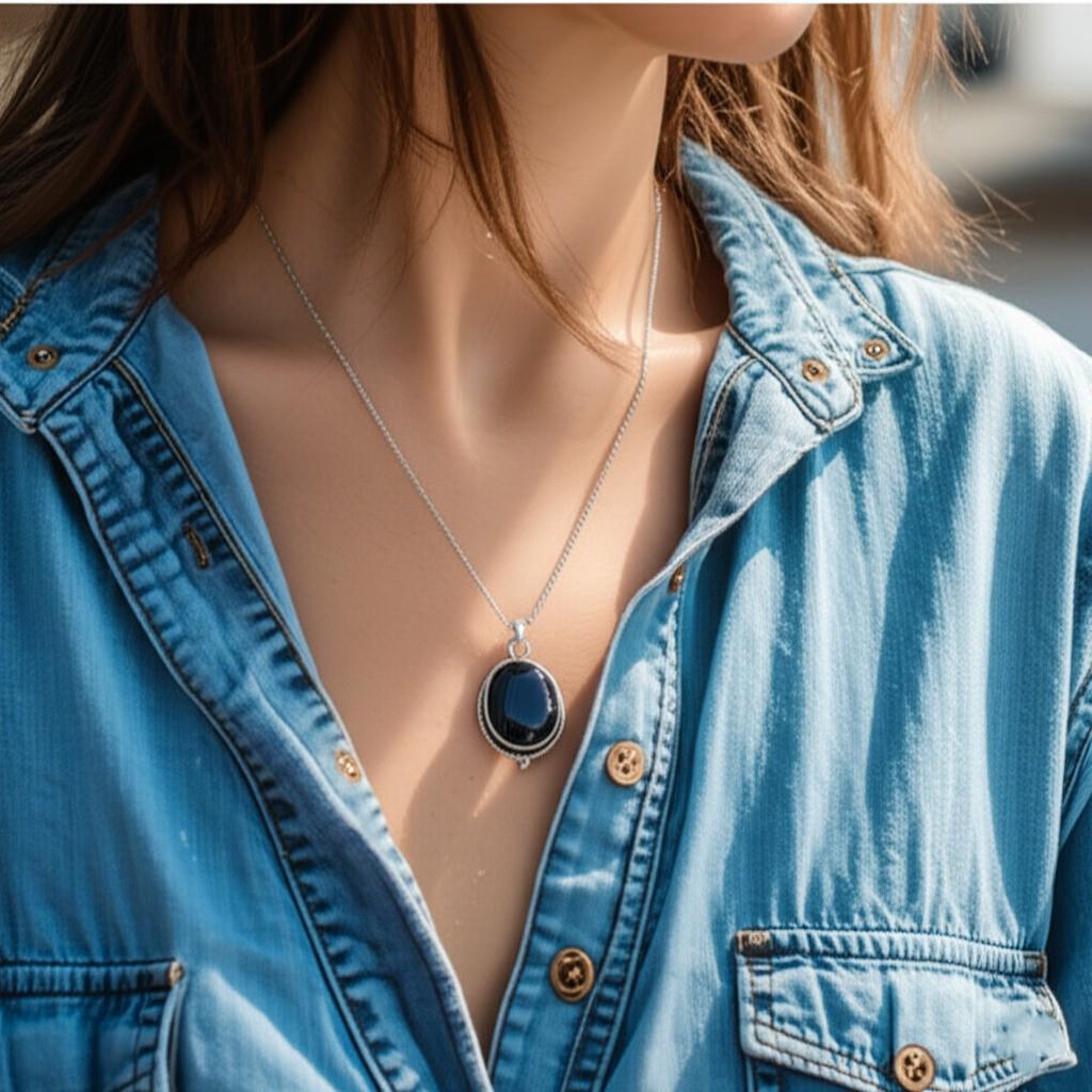 Midnight Onyx Pendant, Classic Black Pendent, Lucky Charm Pendent, Black Pendent, Gift for her, Handmade Pendent, Gemstone Pendent, Gift