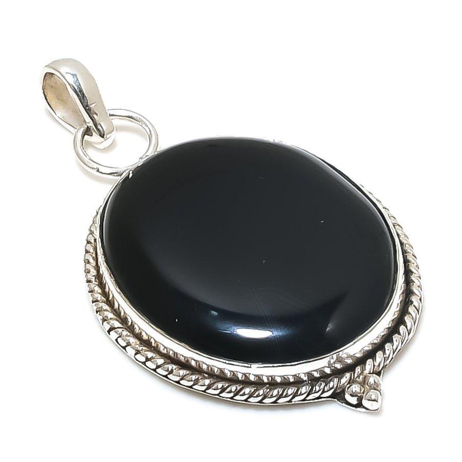 Black Onyx Pendant in Sterling Silver | Handmade Natural Gemstone Necklace | Oval Onyx Jewelry | Protective Healing Pendant | Gift for Her