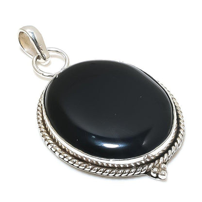 Black Onyx Pendant in Sterling Silver | Handmade Natural Gemstone Necklace | Oval Onyx Jewelry | Protective Healing Pendant | Gift for Her