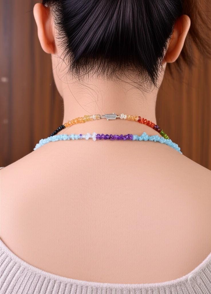 Raw Gemstone Rainbow Necklace: Chakra Healing, Gold-Plated