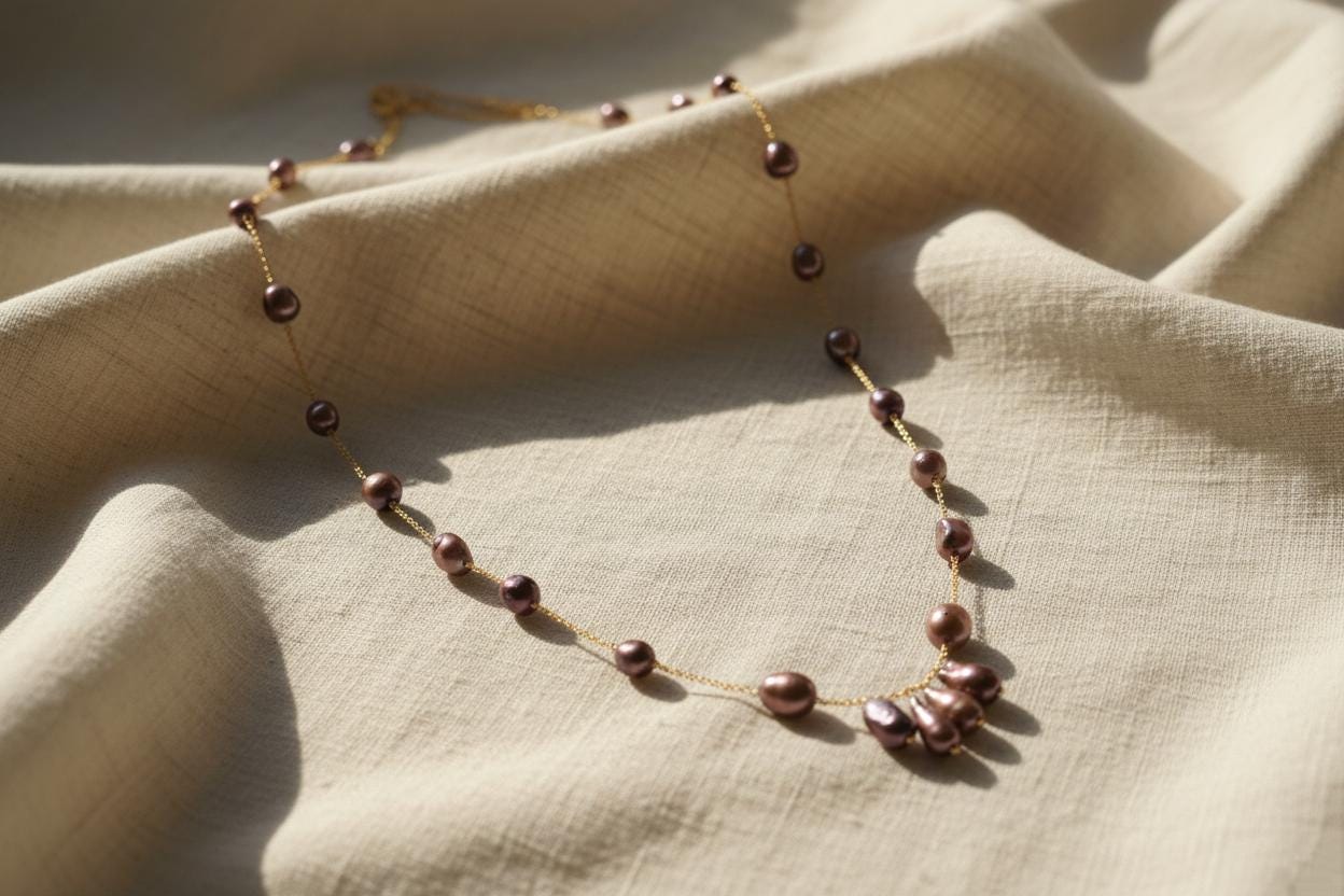 Barupearl Necklace, Gold plated Pearl Necklace, Pearl Necklace, Handmade Pearl Necklace, Brown Pearl Necklace, Gift for her, Vintage Gift