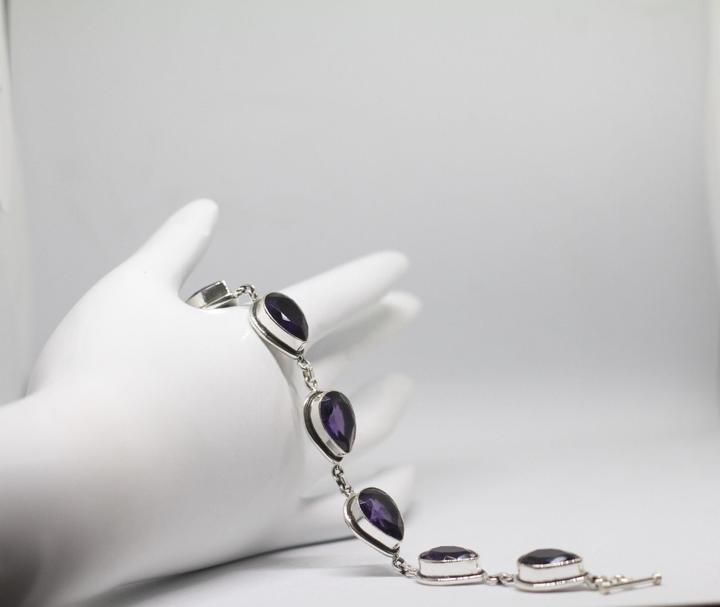 Handmade Amethyst Pear Bracelet Sterling Silver February Birthstone Purple Gemstone Jewelry Gift for Her