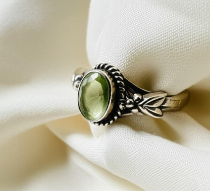Peridot Ring Sterling Silver | August Birthstone Oval Gemstone Ring | Handmade Boho Jewelry Gift for Her
