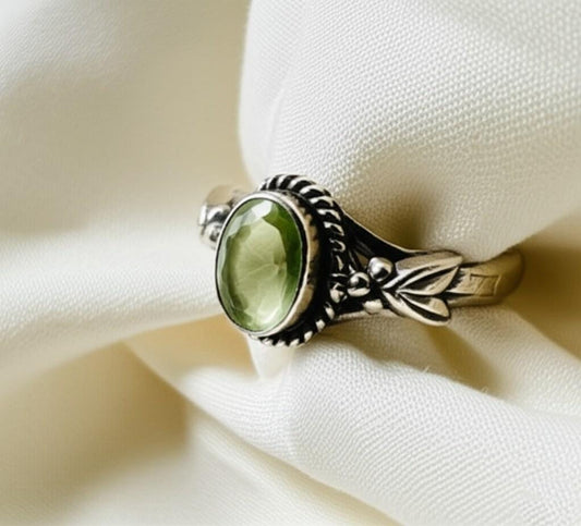 Peridot Ring Sterling Silver | August Birthstone Oval Gemstone Ring | Handmade Boho Jewelry Gift for Her