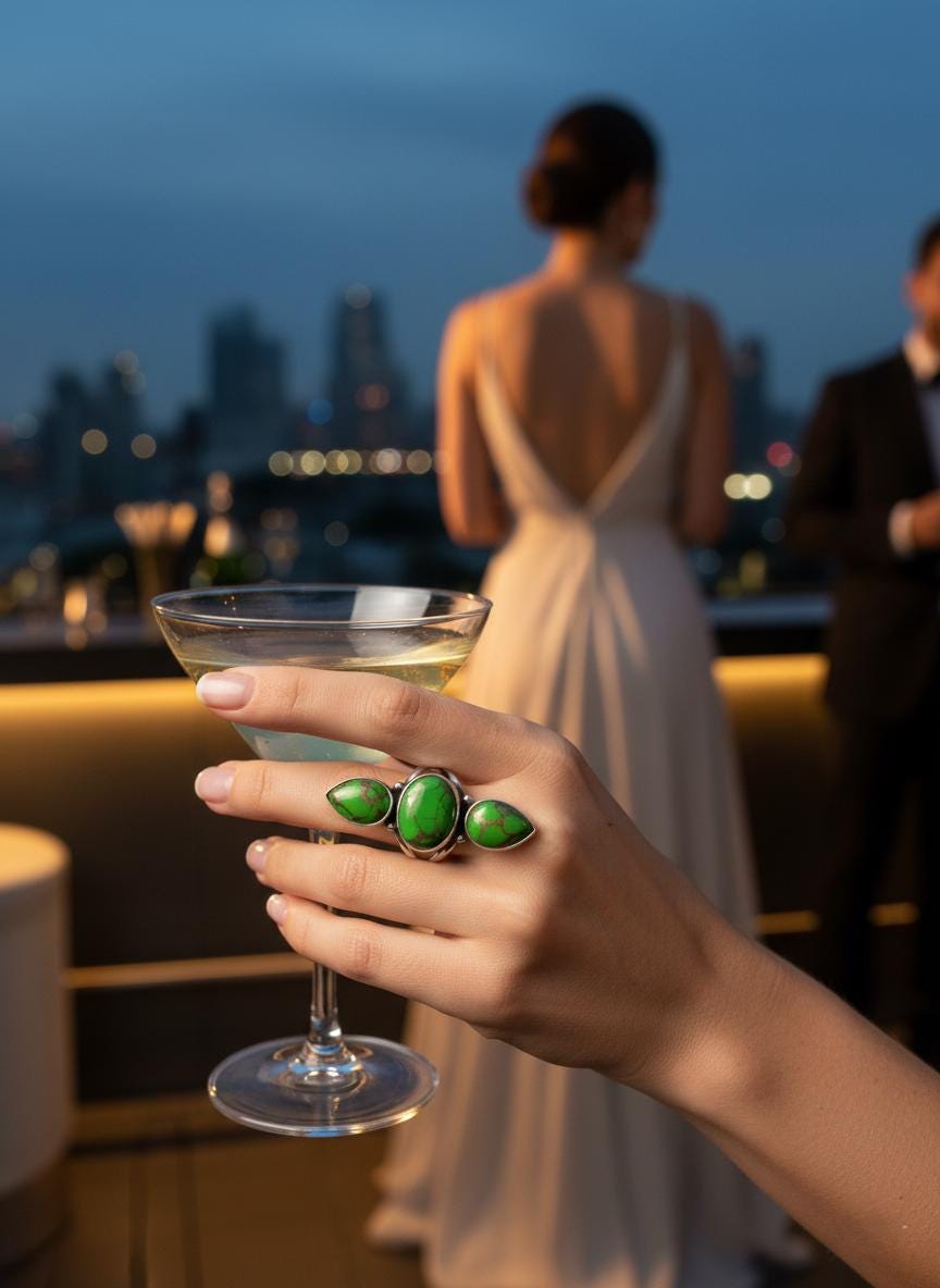 Matrix Trio Ring, Emerald Green Veined Statement Ring, Three Stone Green Matrix, Silver Ring, Handmade silver ring, Gold Gemstone Ring, Gift