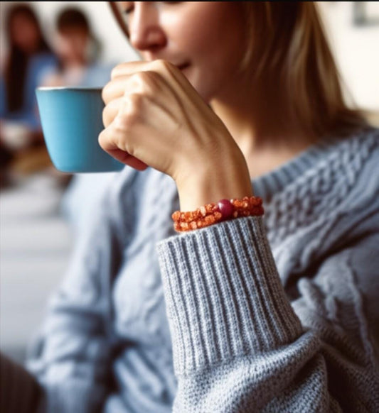 Handmade Coral and Agate Bracelet | Natural Gemstone Jewelry | Red Agate Beaded Bracelet | Healing Stone Bracelet | Gift for Her | Christmas