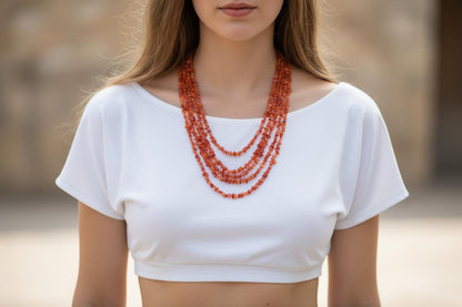 Multistrand Carnelian Nugget and Chip Necklace | Carnelian necklace, Gemstone necklace, Valentines Day Gift, Gift for her, Handmade Necklace