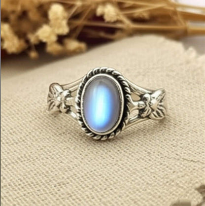Antique Style Blue topaz Ring, Sterling Silver Topaz Ring, Oval Topaz Filigree Ring, Vintage Inspired Topaz Ring, Gift for Her, White topaz