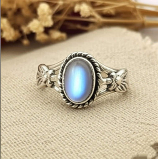 Antique Style Blue topaz Ring, Sterling Silver Topaz Ring, Oval Topaz Filigree Ring, Vintage Inspired Topaz Ring, Gift for Her, White topaz